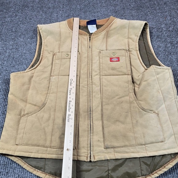 VTG Dickies Vest Mens XL Beige Canvas Quilted Lined Full Zip Insulated Workwear - Picture 10 of 12